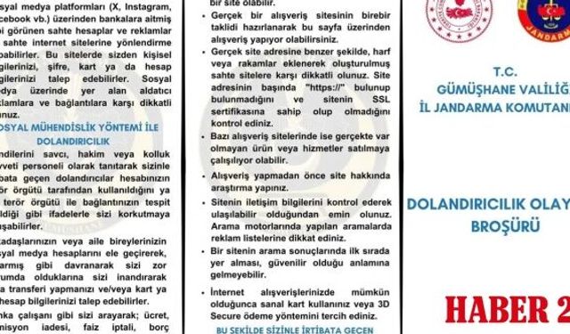 Gümüşhane İl Jandarma Komutanlığı’ndan Vatandaşlara Dolandırıcılık Uyarısı